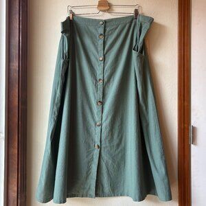 NWT Cotton Linen Blend Sage Green A-Line Midi Skirt Pockets Plus Size 3X Summer